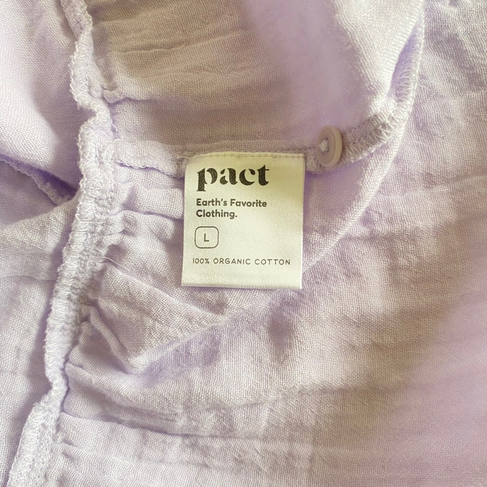 Pact Organic Cotton Midi Dress Size L Lavender Tiered Boho Button Front Cottage - Picture 8 of 8